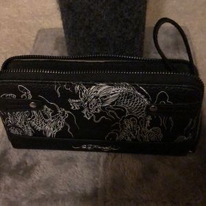 Ed Hardy wristlet - multiple card slots, inside zip pocket, full zip closure